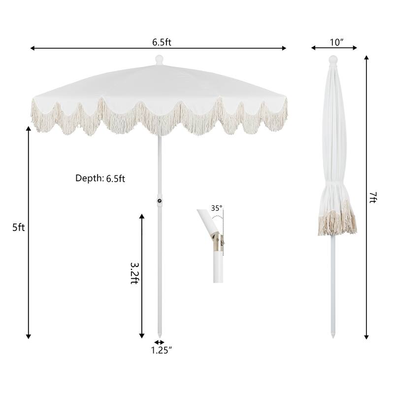 Mariner 6.5ft Classic Fringe Umbrella w/ Tilt & Bag