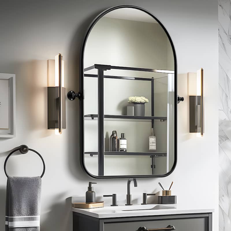 Iron Frame Arched Wall Mirror Vanity Mirror - 36*24 - Black