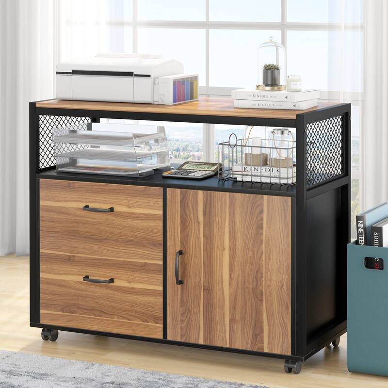 Tribesigns 63-inche L Shaped Desk with Lateral Cabient, 2 piece Home Office Executive Desk with Drawer Shelf