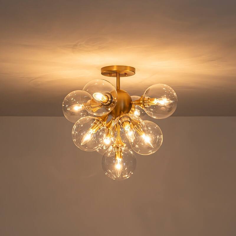 Funky 9-Light Tiered Glass Globe Bubble Semi Flush Mount 20.5in