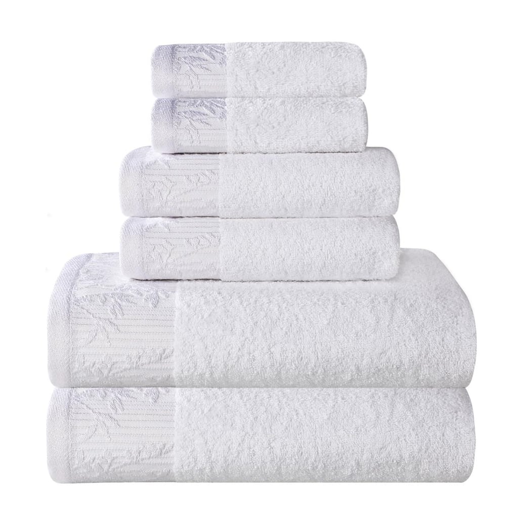 Blue Nile Mills Cotton 6-Piece Assorted Towel Set with Floral Embroidered Jacquard Border
