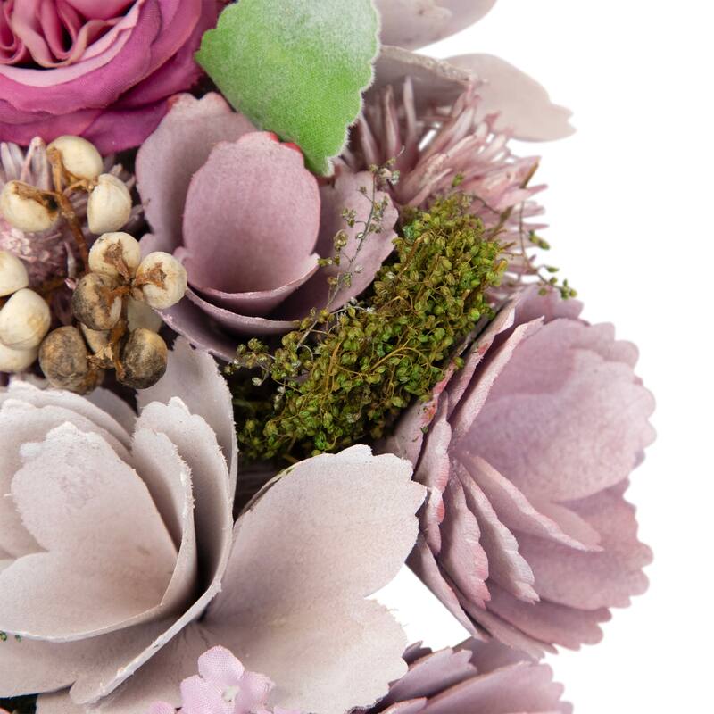 Wooden Floral Artificial Spring Wreath with Dried Foliage - 13.5" - Purple