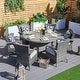 preview thumbnail 10 of 10, 7-piece Modern Outdoor Aluminum Wicker Dining Set with 6 Chairs Grey