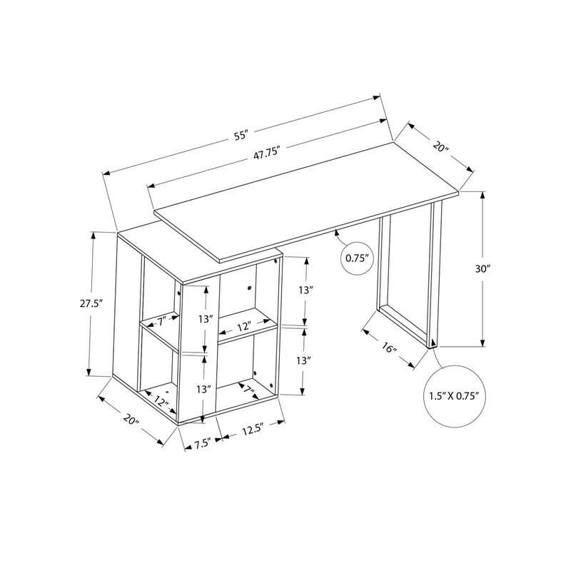 Computer Desk, Home Office, Left, Right Set-up, Storage Shelves, 55"l, Work, Laptop, White Laminate