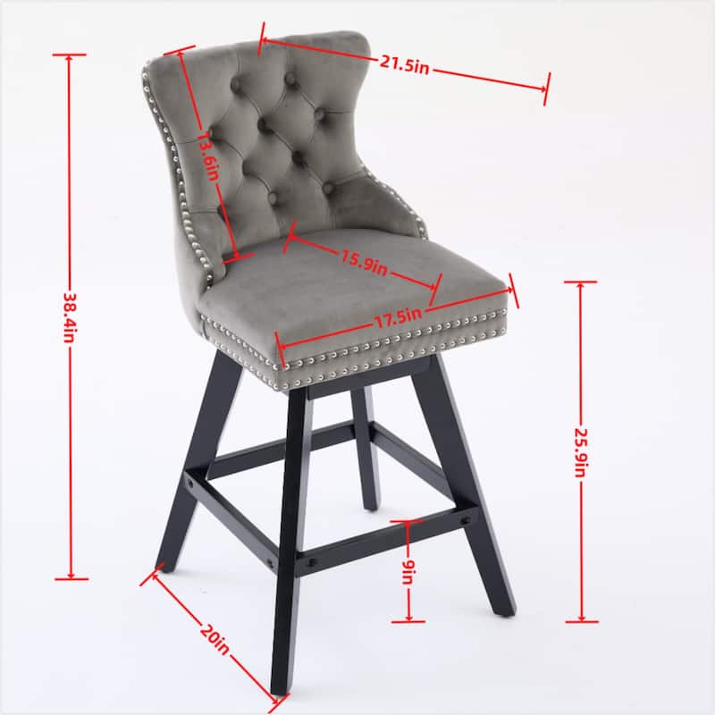 Swivel Velvet Barstools, Wooden Legs Bar Chairs,Bar stools, Set of 2