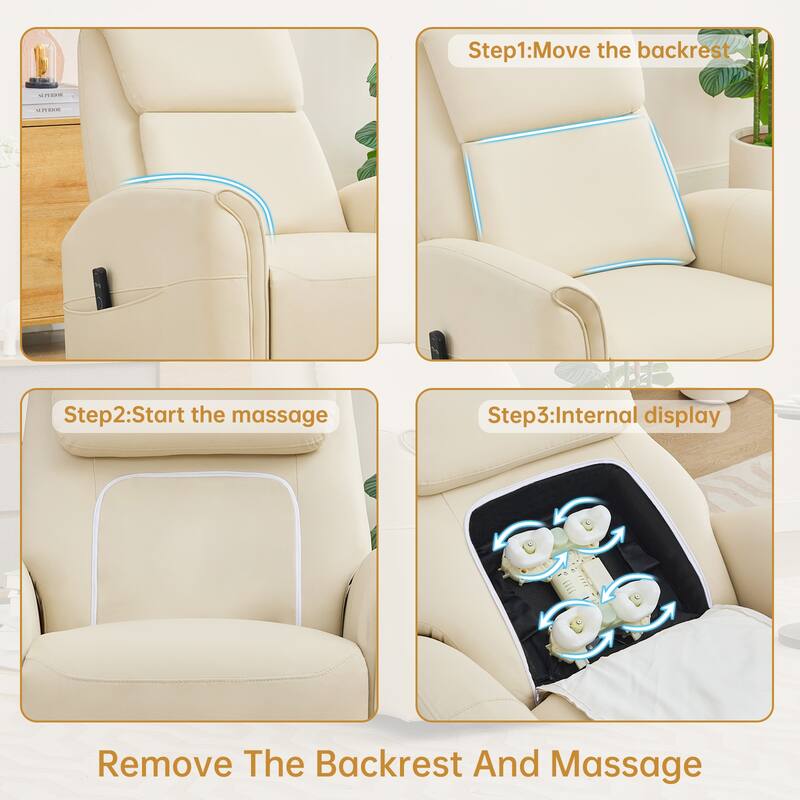 Oversized Faux Leather Massage Power Recliner with Two Pockets Set of 2