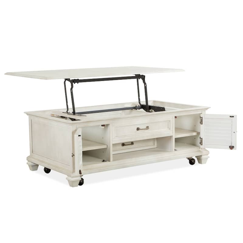Magnussen Home Newport Alabaster Lift Top Storage Cocktail Table with Casters - 50''W x 28''D x 18.5''H