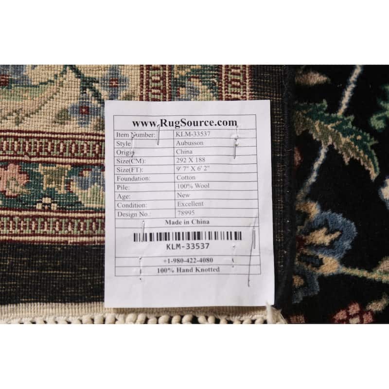 Black Vegetable Dye Aubusson Chinese Area Rug Hand-Knotted Wool Carpet - 6'2"x 9'7"