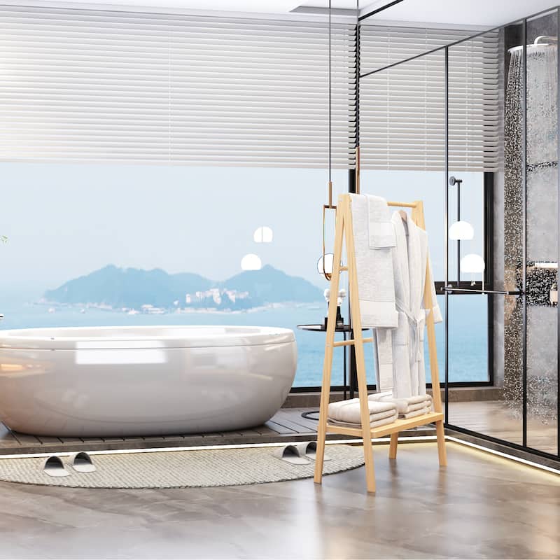 Bamboo Ladder Towel Rack with Storage Shelf
