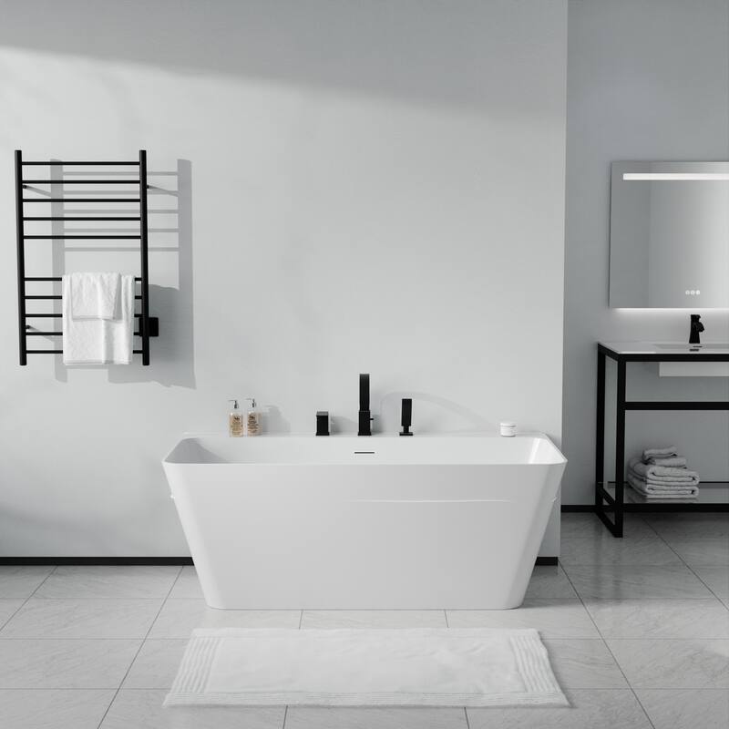 Vault Series 67 in. x 32 in. Flat Bottom Acrylic Freestanding Soaking Bathtub with Center Drain, Matte Black Faucet - Matte Black