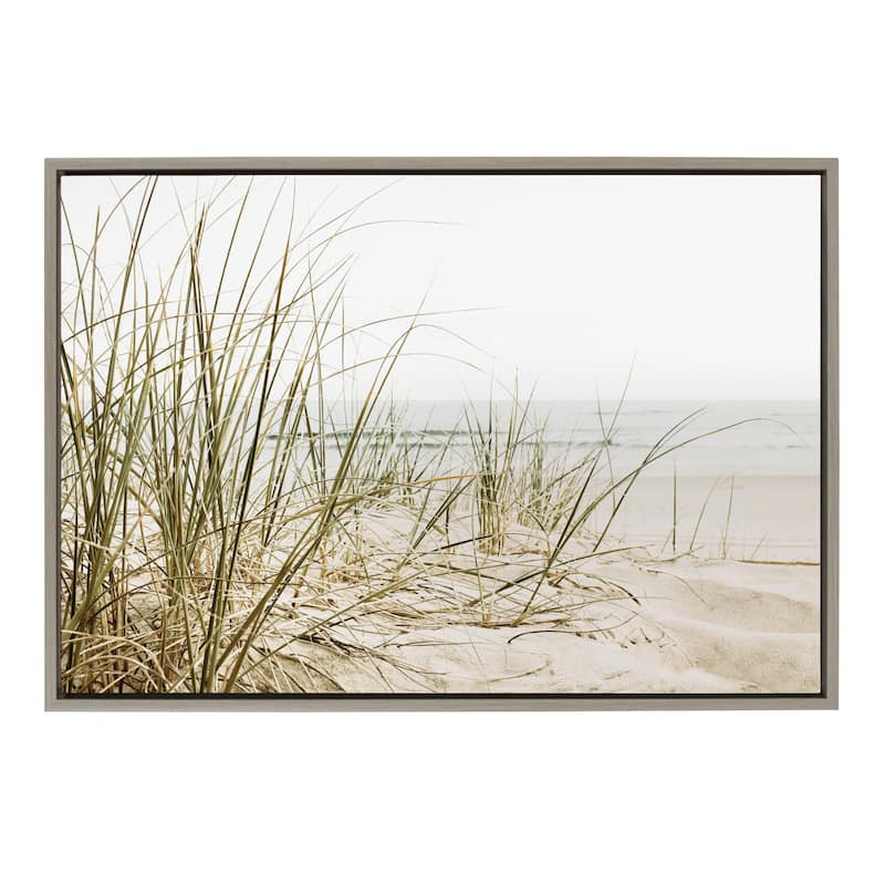 Kate and Laurel Sylvie Calming Beach Grass Framed Canvas by The Creative Bunch Studio