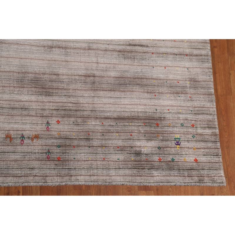 Striped Gabbeh Oriental Square Area Rug Hand-Knotted Wool Carpet - 9'10" x 9'10"