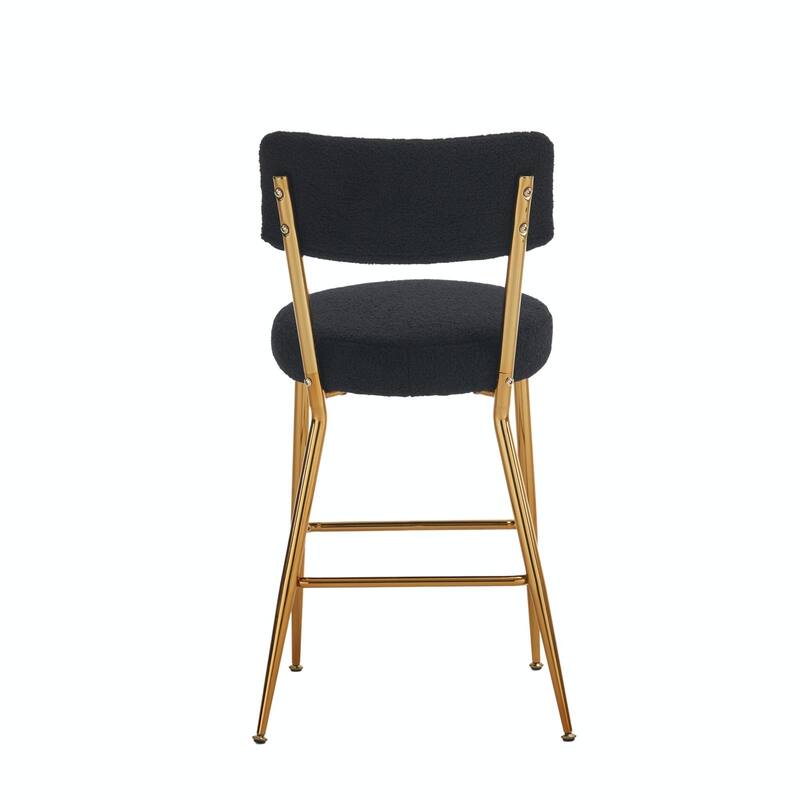 Set of 4 Modern Teddy Fabric Upholstered Bar Stools - Metal Base High Stools