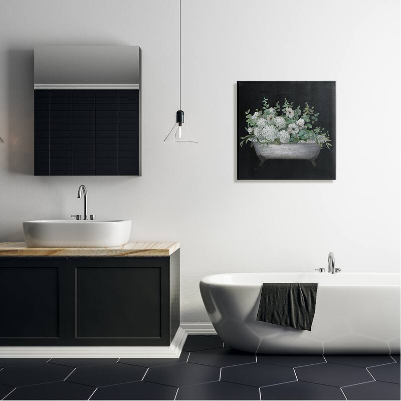 Stupell Vintage Clawed Bathtub Botanical White Flower Bouquet Canvas Wall Art