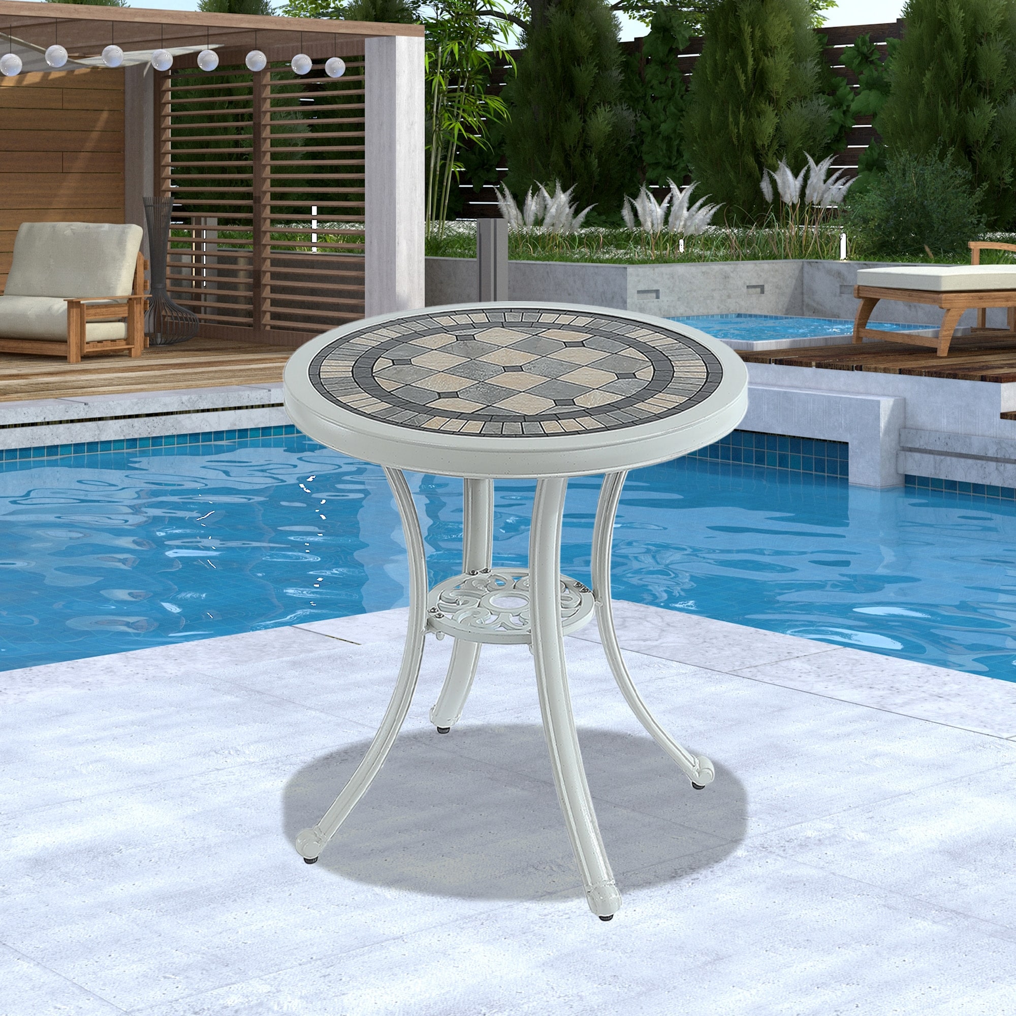 Clihome 24" Patio Table Cast Aluminum Outdoor Accent Table with Ceramic Desktop