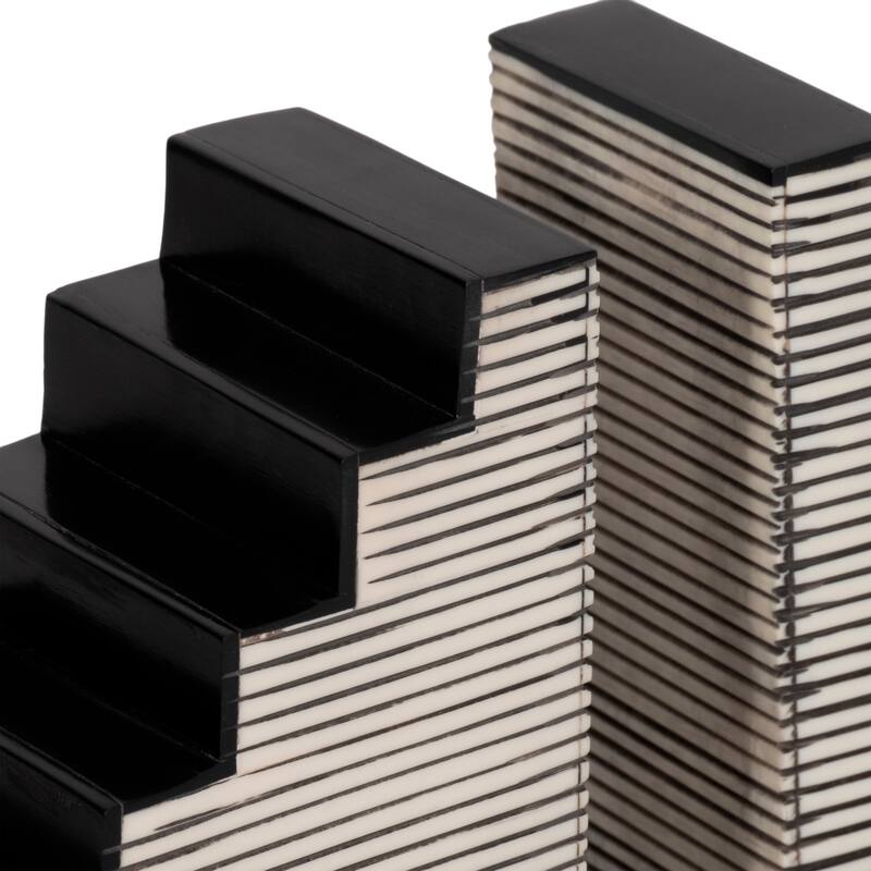 Decorative Striped Stair-Step Bookends - Set of 2, 6", Black & White - 6.0"