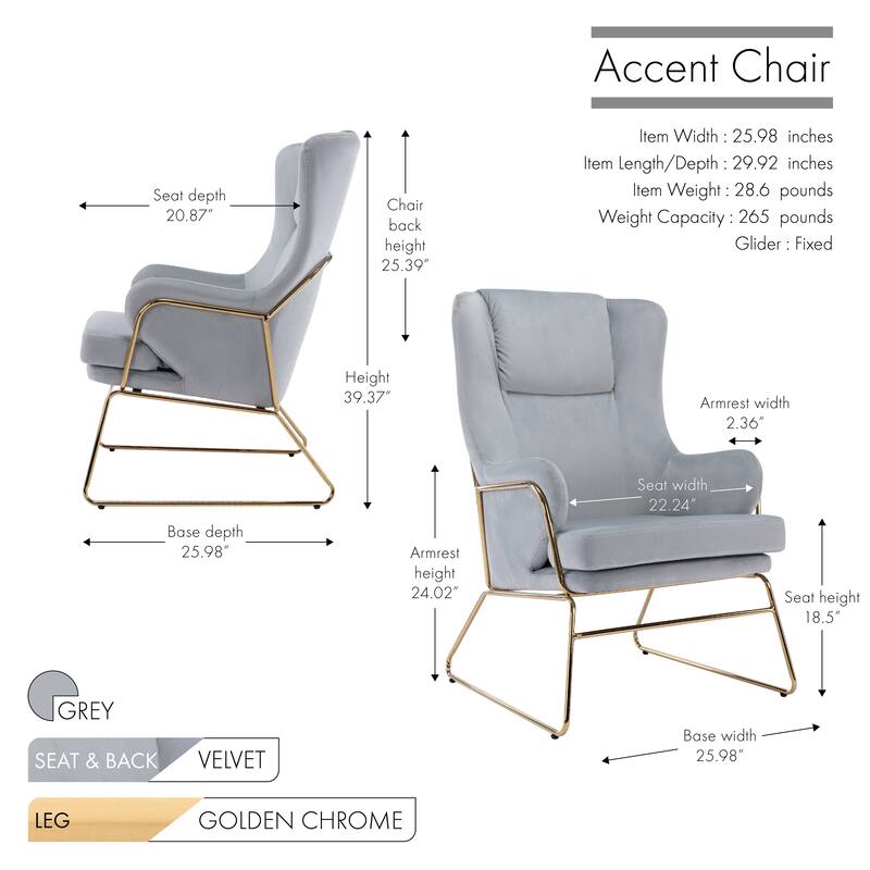 Porthos Home Brax Accent Chair with Armrests, Velvet, Golden Sled Legs