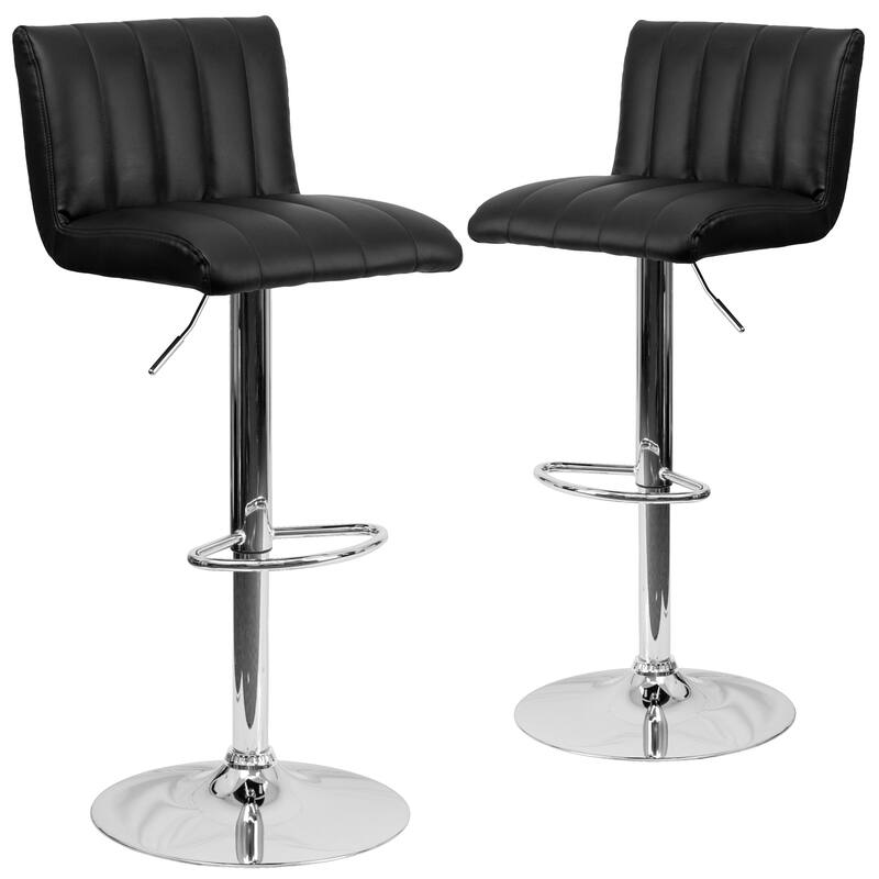 2 Pk. Contemporary Adjustable Height Barstool with Vertical Stitch Back/Seat