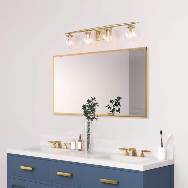 Modern Gold 4-light Bathroom Vanity Lights Dimmable LED Wall Sconce with Globe Glass Shades - 30 in