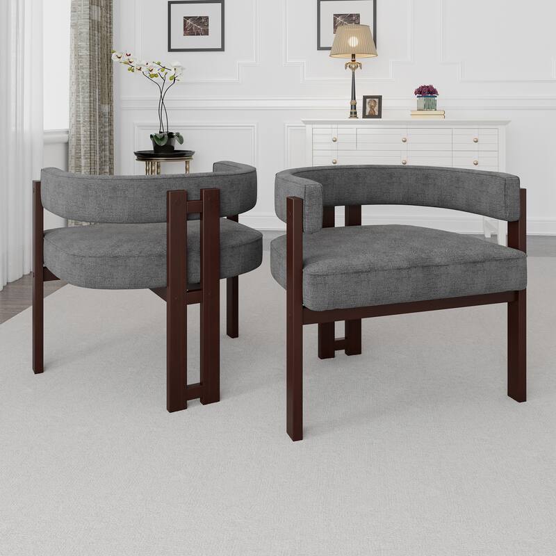 Modern Accent Chair Chenille Upholstered Armchair With Open Back 3 Legs Barrel Dining Chair Comfy Side Chair Set Of 2
