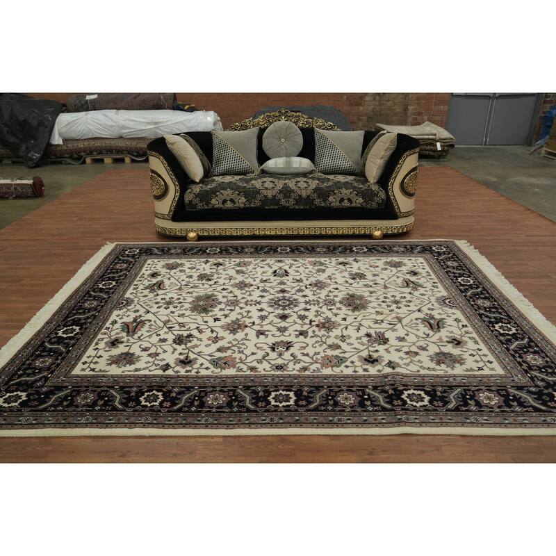 Hand Knotted Oriental 100% Wool Carpet Traditional Beige & Ivories Kashan Area Rug - 10' 1'' X 7' 9''