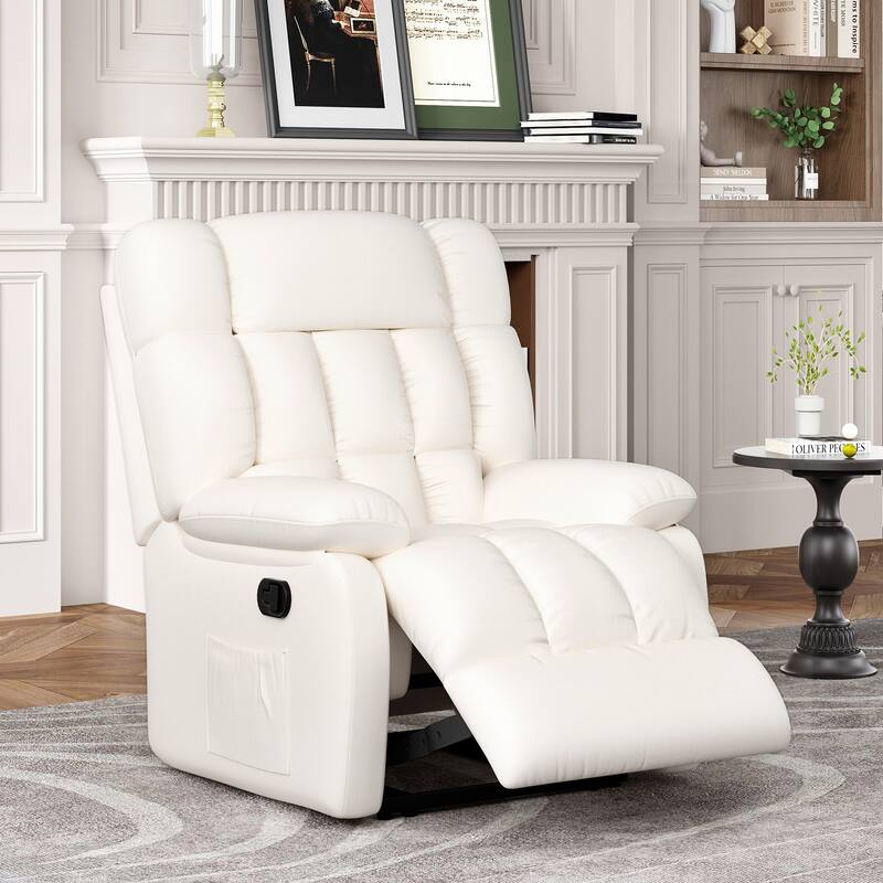Upholstered Rocker Recliner Chair with Side Pocket, Ergonomic 110°-160°Adjustable Reclining Chairs, Sofa Chair with Footrest - Beige