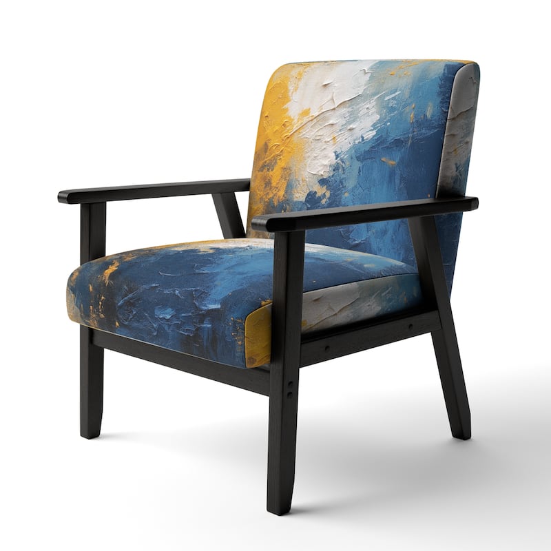 Designart "Blue and Yellow Intuitive Expressions I" Upholstered Abstract Accent Chair and Modern & Contemporary Arm Chair