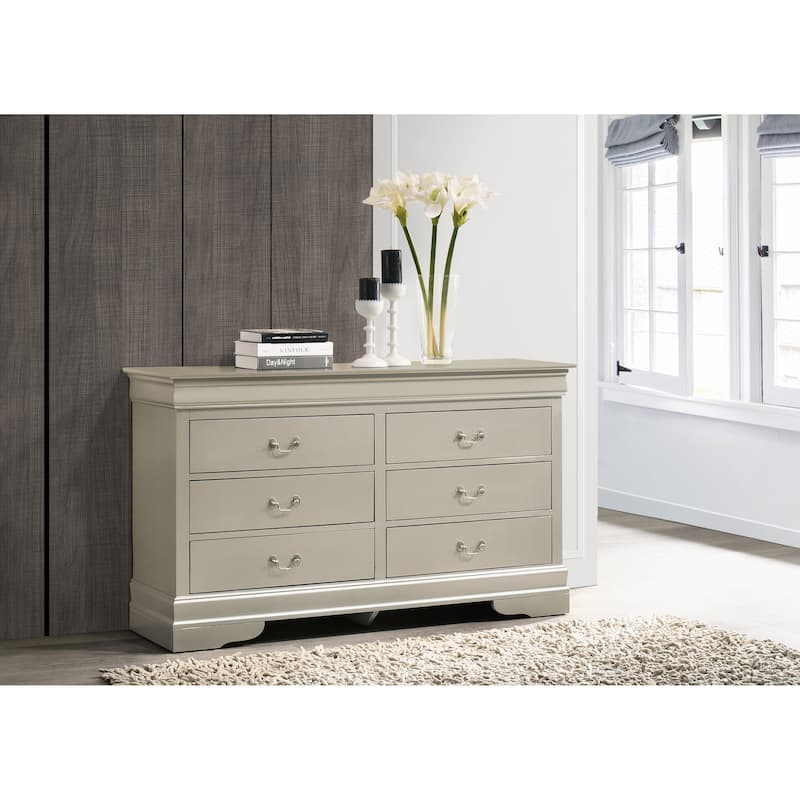 Louis Phillipe 6-drawer Bedroom Dresser - Silver Champagne