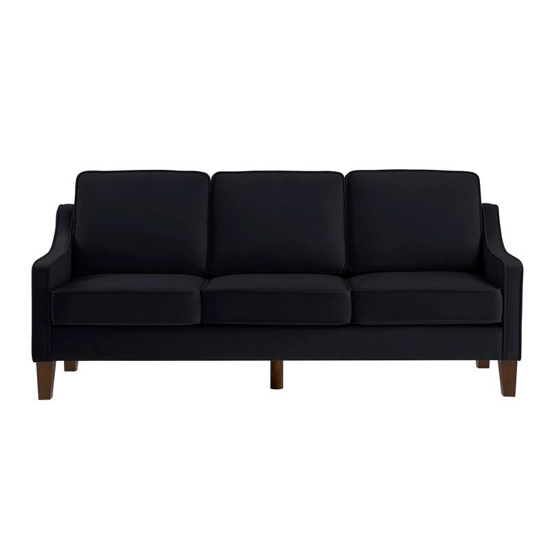 Modern Velvet Upholstered 3 Seater Sofa with Scooped Armrest/Wood legs