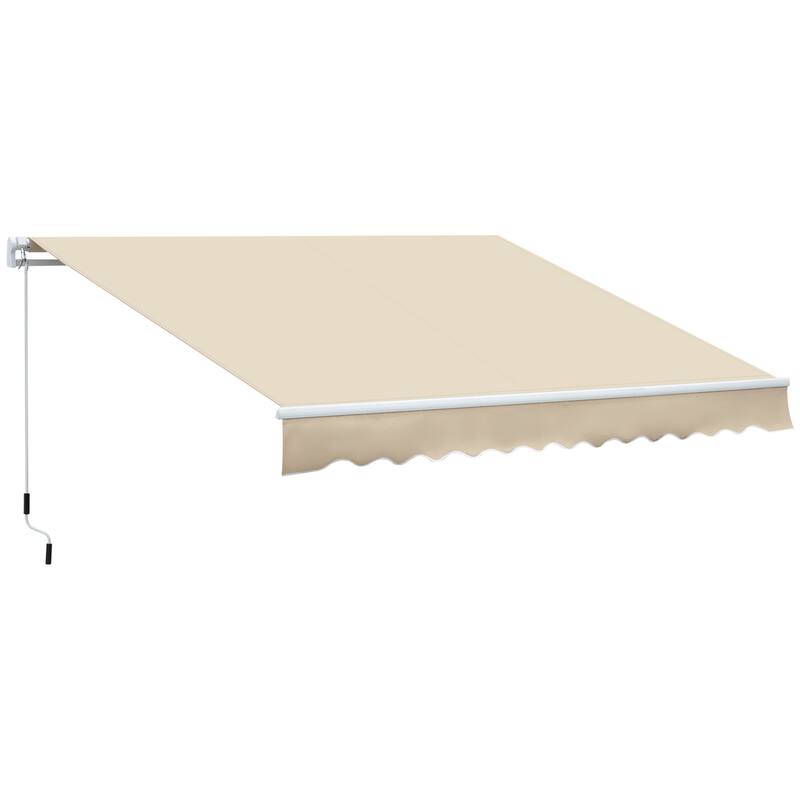 12' x 8' Retractable Awning Sun Shade Shelter with Manual Crank Handle, 280g/m² UV & Water-Resistant Fabric and Aluminum Frame - White