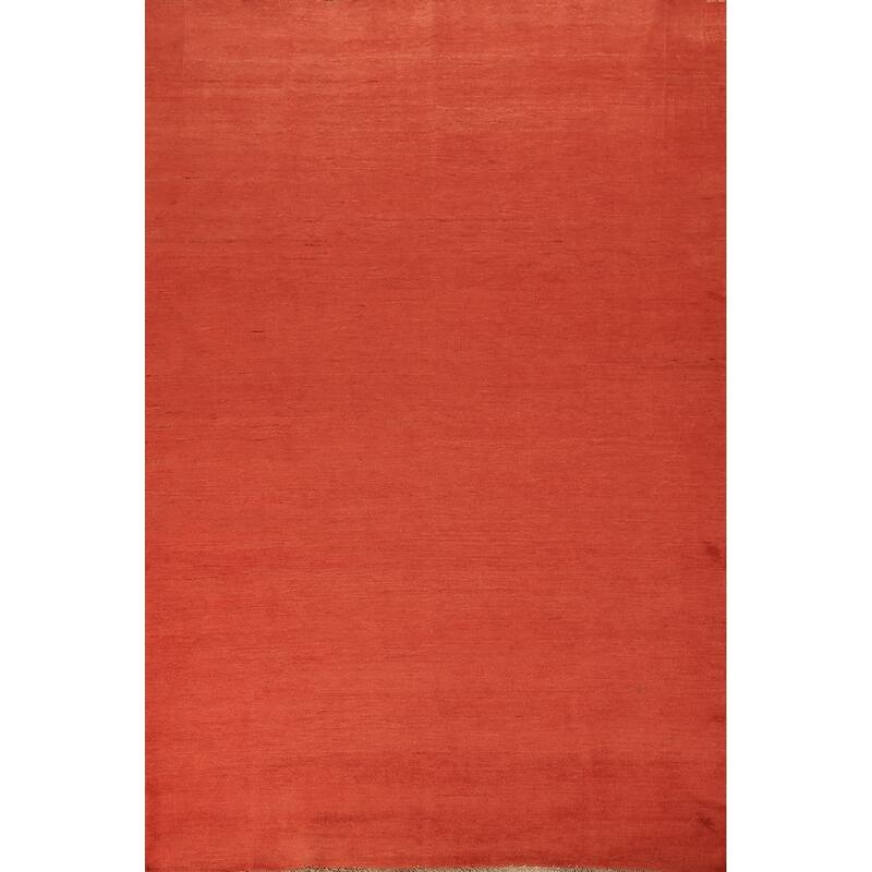 Modern Gabbeh Area Rug Hand-Knotted Orange Wool Carpet - 6'7" x 9'6"