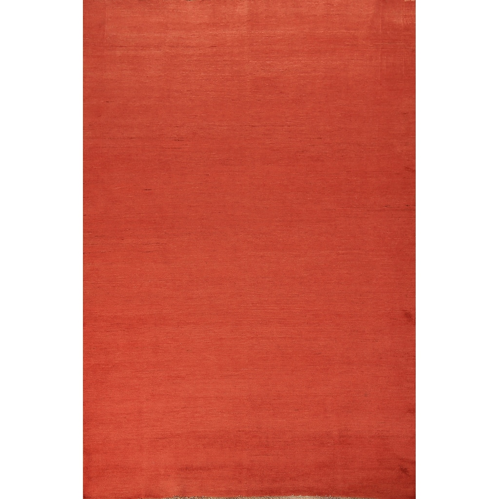Modern Gabbeh Area Rug Hand-Knotted Orange Wool Carpet - 6'7" x 9'6"