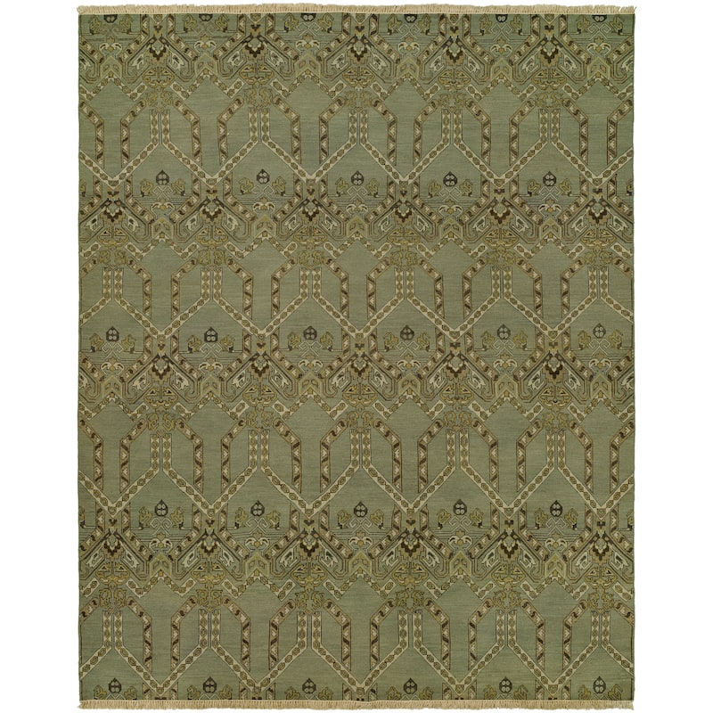 Transitional Green Flatweave Wool Area Rug - 12' x 18' - Green