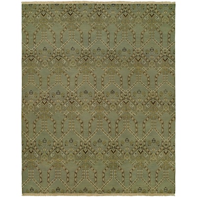 Transitional Green Flatweave Wool Area Rug