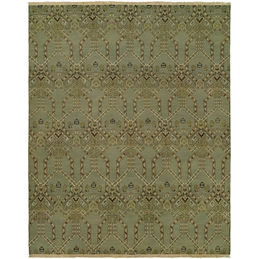 Transitional Green Flatweave Wool Area Rug