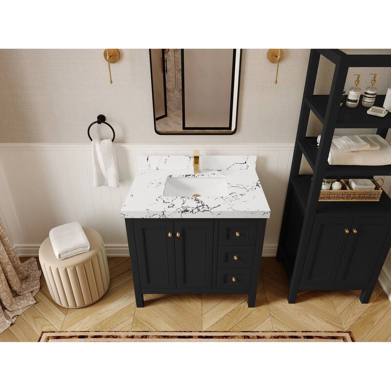 Willow Collections 36 in. W x 22 in. D Nashville Center Left Sink Bathroom Vanity with Countertop - 2"Viola Night - Black