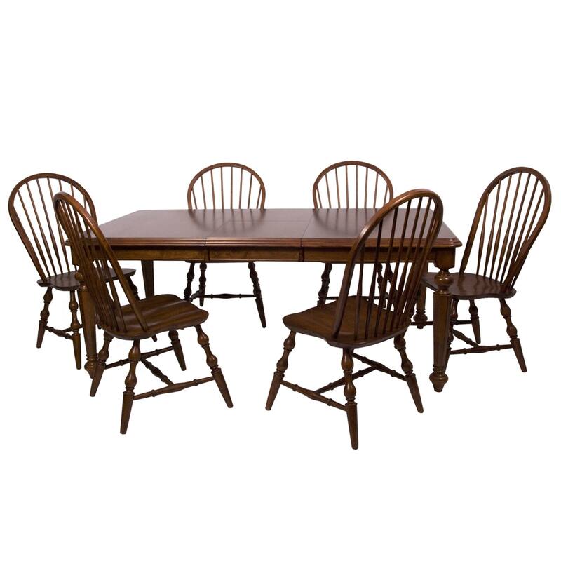 Extendable Dining Set 8 Seater - Rectangular Table with Butterfly Leaf - Distressed Brown Finish