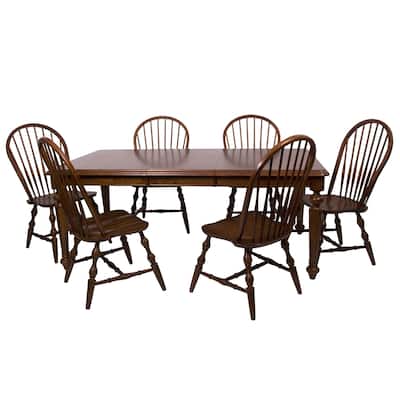 Extendable Dining Set 8 Seater - Rectangular Table with Butterfly Leaf - Distressed Brown Finish