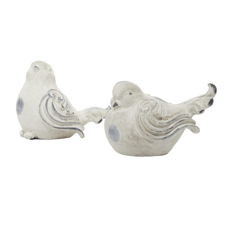Polystone Bird Indoor Outdoor Garden Sculpture - Set of 2 White - Roche River Decor