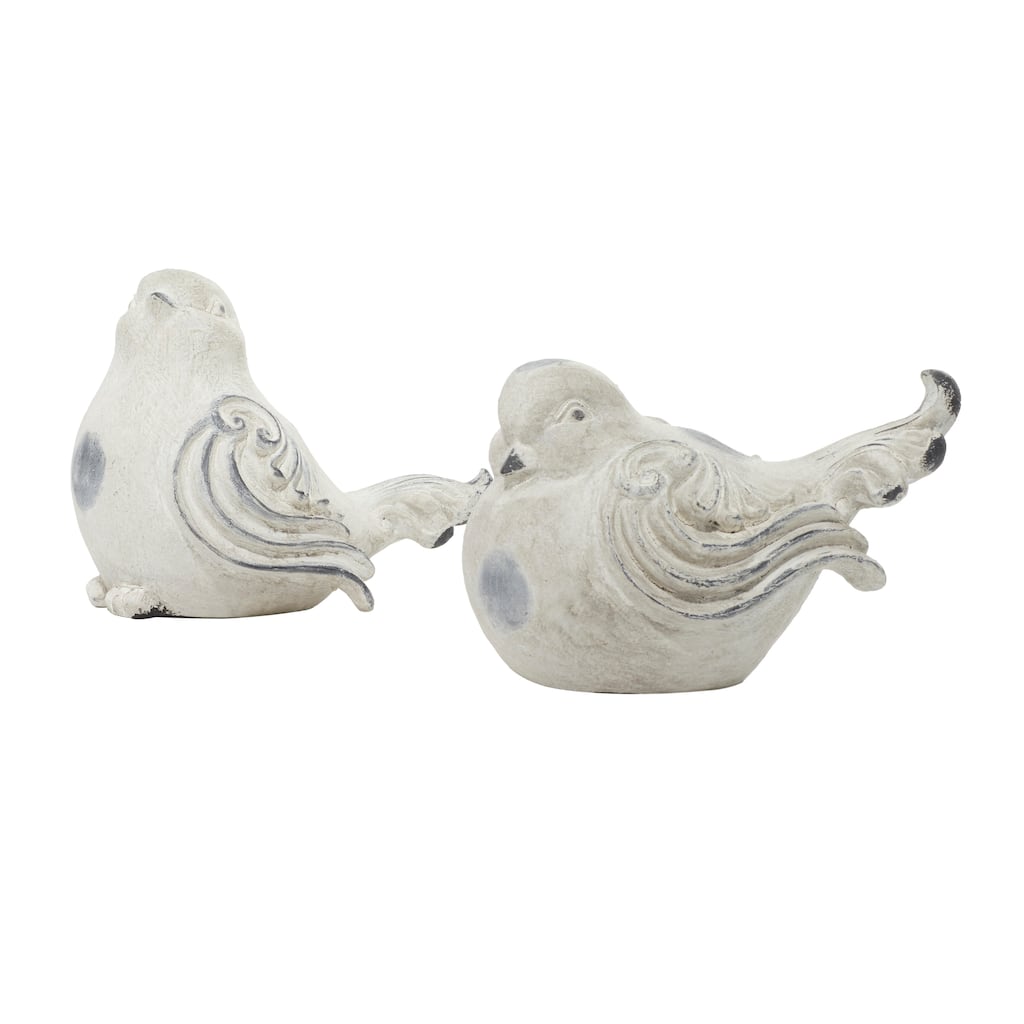 Polystone Bird Indoor Outdoor Garden Sculpture - Set of 2 White - Roche River Decor