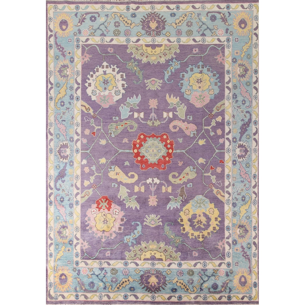 Purple Floral Oushak Indian Area Rug Handmade Wool Carpet - 8'10"x 11'8"