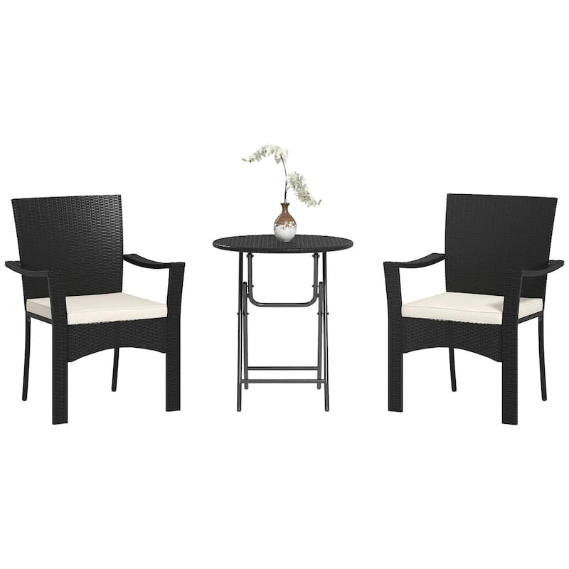 Outdoor Patio Wicker Bistro Furniture Set with Cushions, for Garden