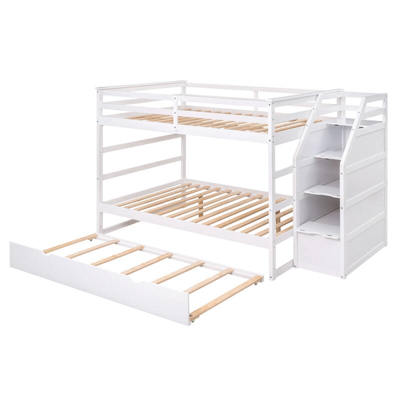 Bunk Bed with Twin Size Trundle and 3 Storage Stairs