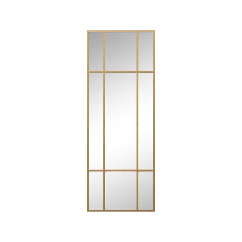 HomeRoots 63" Gold Iron Window Pane Geometric Framed Full Length Hanging Mirror - 24.00 in. x 63.00 in. x 0.78 in.
