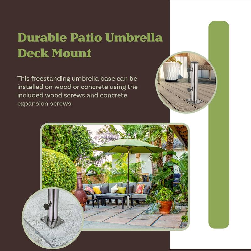 Deck Umbrella Base - Adjustable Inground Umbrella Stand for 1.25-2.2in Diameter Pole by Pure Garden (Silver) - Silver