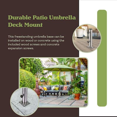 Deck Umbrella Base - Adjustable Inground Umbrella Stand for 1.25-2.2in Diameter Pole by Pure Garden (Silver)