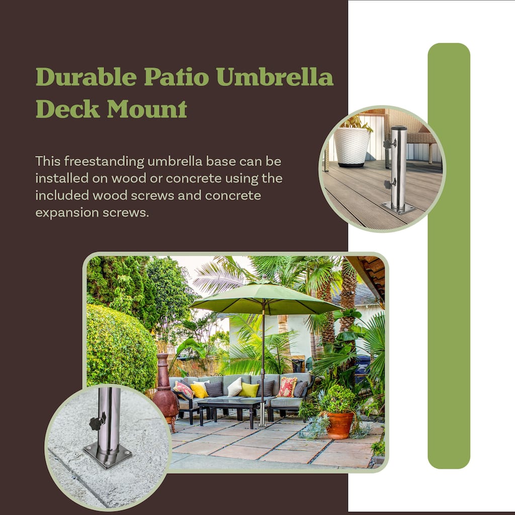 Deck Umbrella Base - Adjustable Inground Umbrella Stand for 1.25-2.2in Diameter Pole by Pure Garden (Silver)