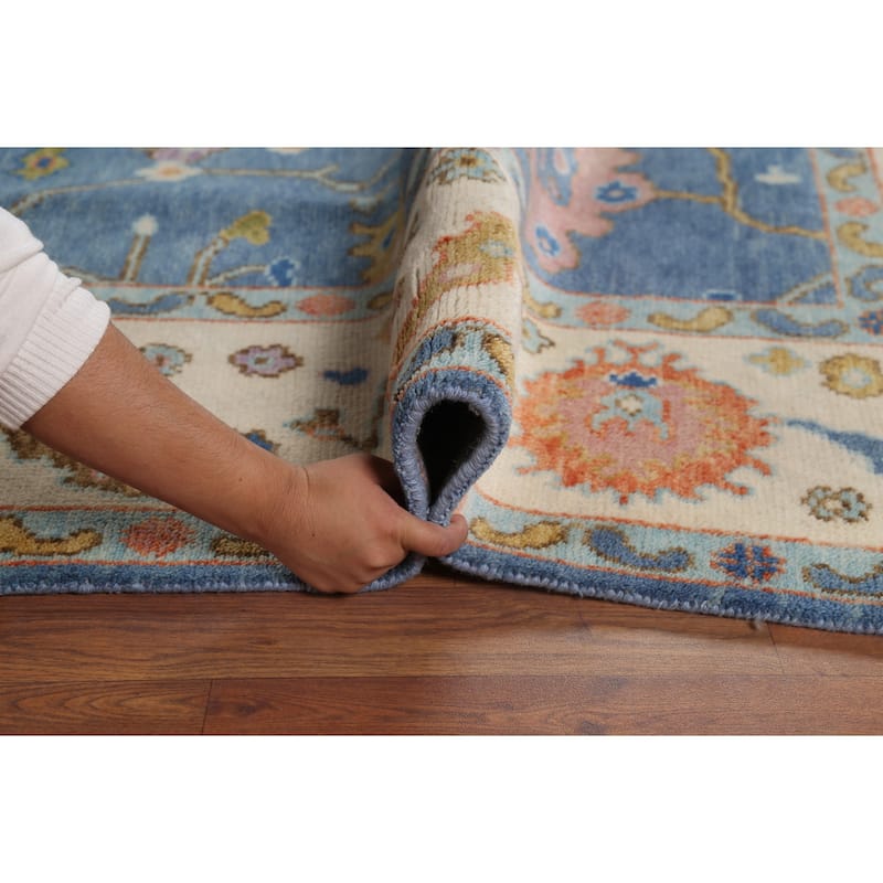 Blue Oushak Oriental Area Rug Hand-Knotted Wool Carpet - 7'9"x 10'2"
