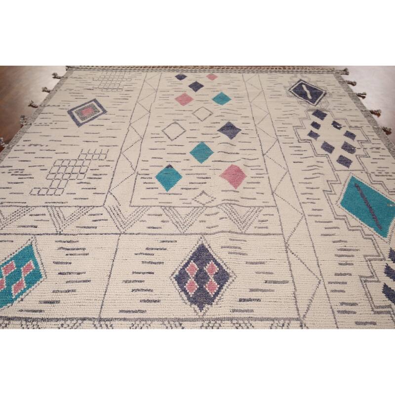 All-Over Geometric Moroccan Oriental Area Rug Handmade Wool Carpet - 8'9"x 13'1"