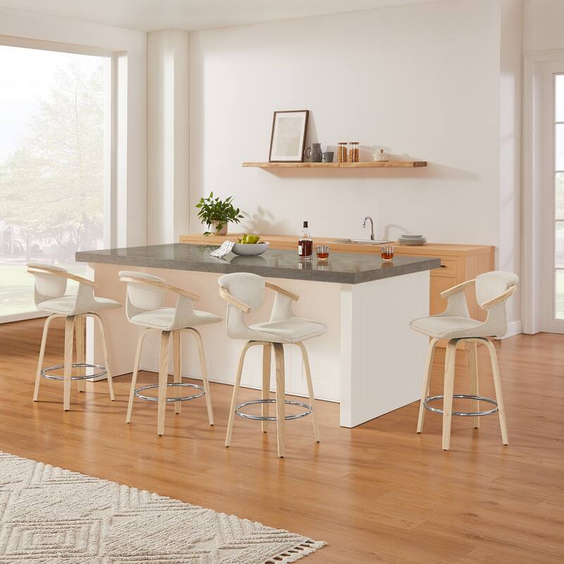 Art Leon Poplar Wood and Upholstered Swivel Barstool
